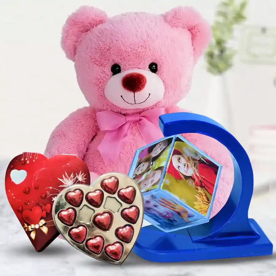 Wonderful Personalized Photo Revolving Stand with Love Teddy n Chocolate