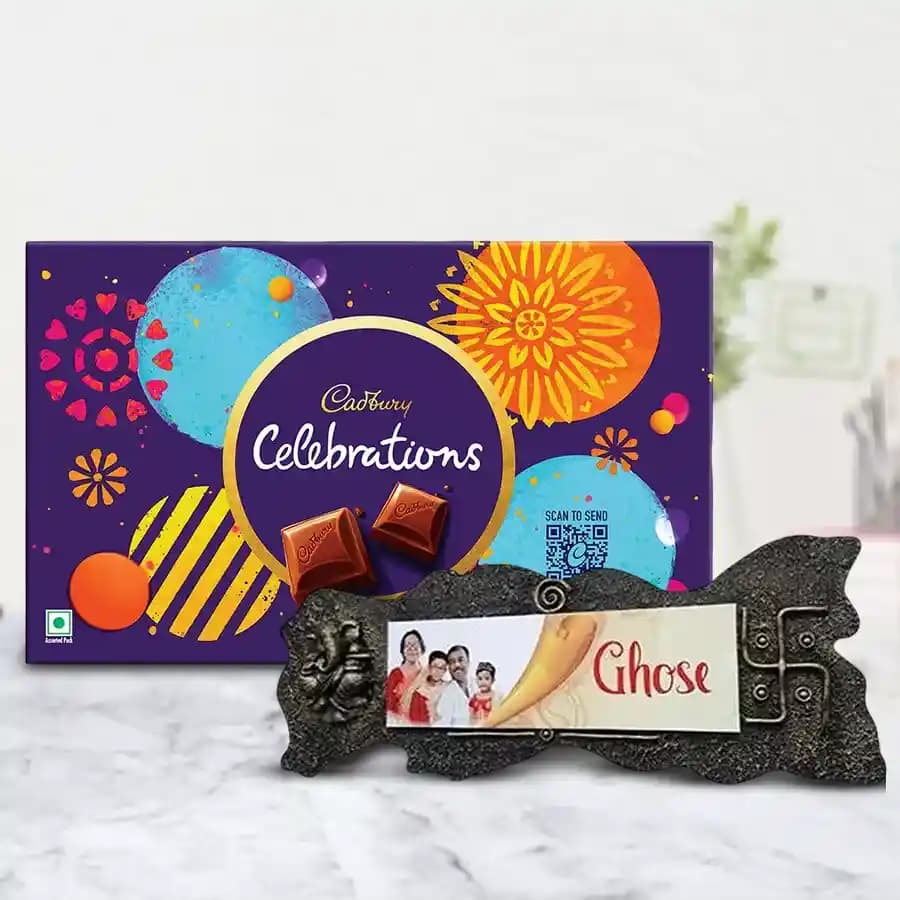 Wonderful Handmade Name Plate n Assorted Chocolates for Bday