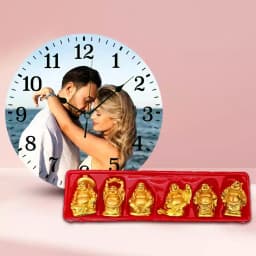Striking Personalized Photo Wall Clock with Laughing Buddha 1
