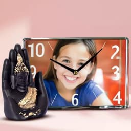 Exclusive Personalized Photo Table Clock n Buddha on Palm Statue 1