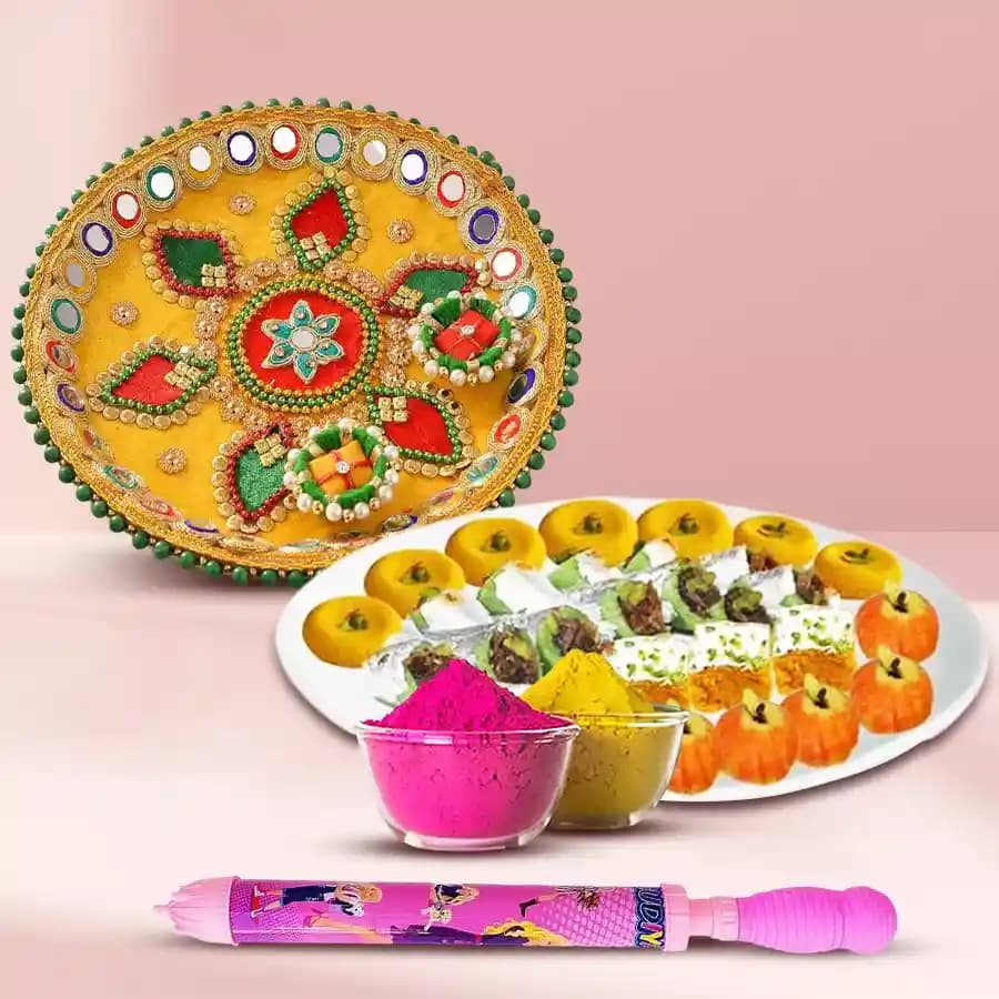 Delectable Assorted Sweets from Bhikaram with Pooja Thali N Holi Colors