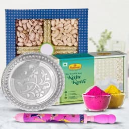 Fabulous Puja Thali with Dry Fruits n Haldirams Kaju Katli for Holi 1