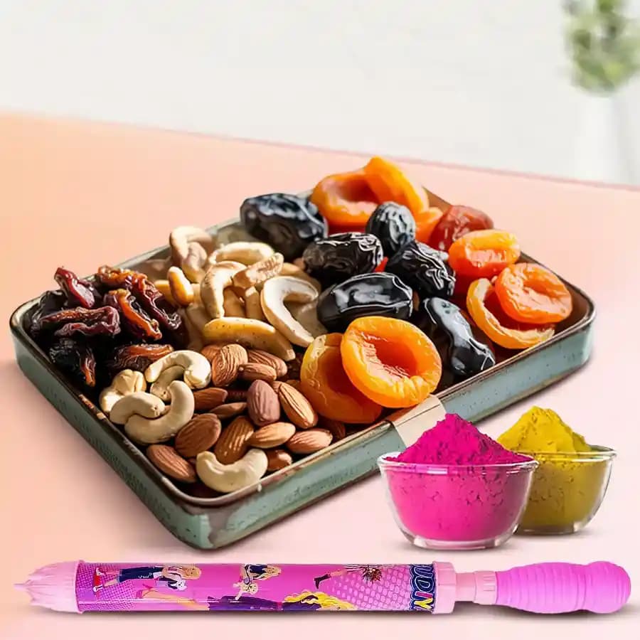 Mouth Watering Assorted Dry Fruits Gift Tray for Holi