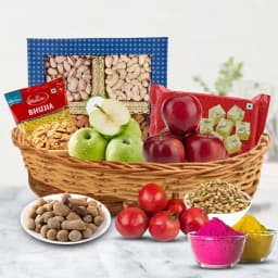 Delectable Fresh Fruits n Assortments Gift Basket for Holi 1