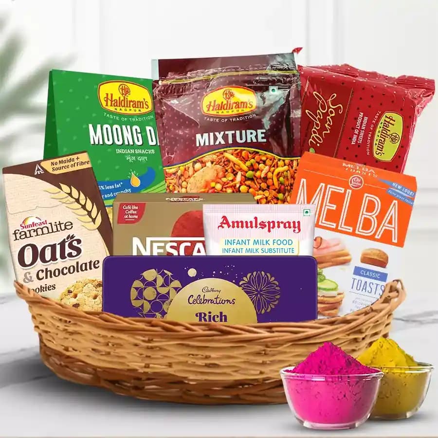 Fantastic Holi Gift Basket with Assorted Items