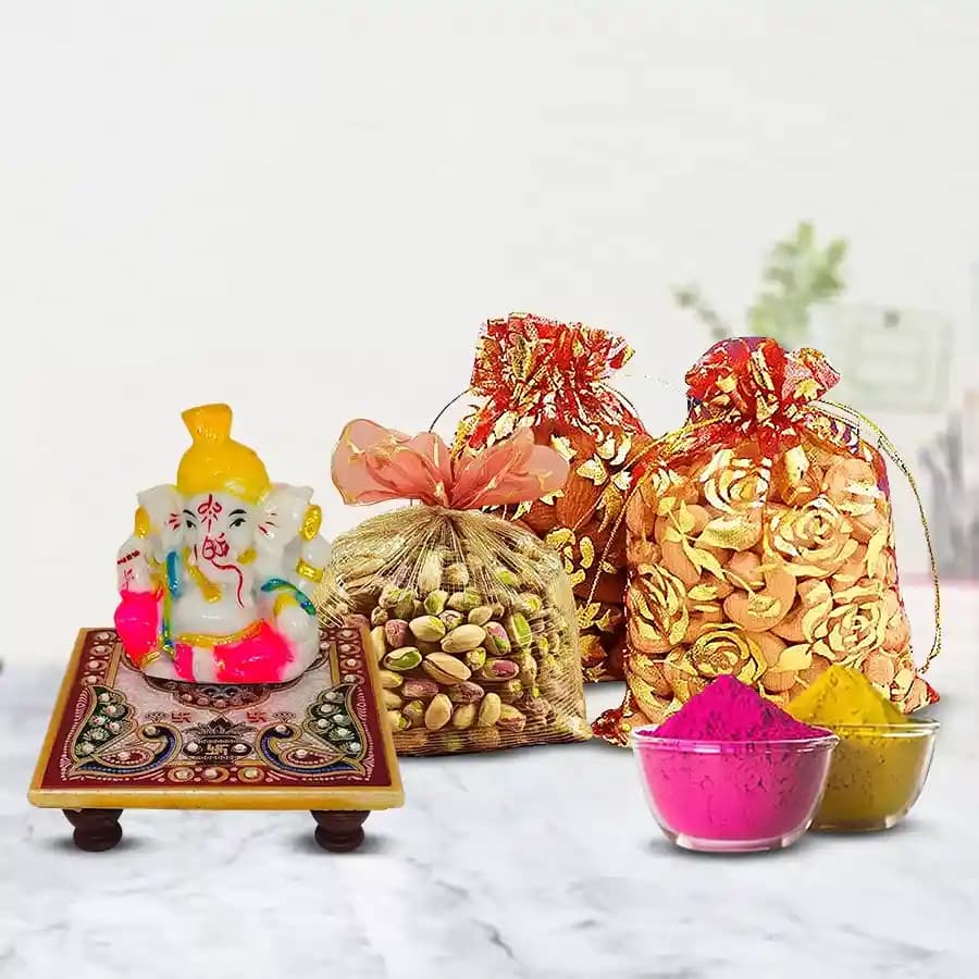 Auspicious Marble Ganesha with Dry Fruits for Holi