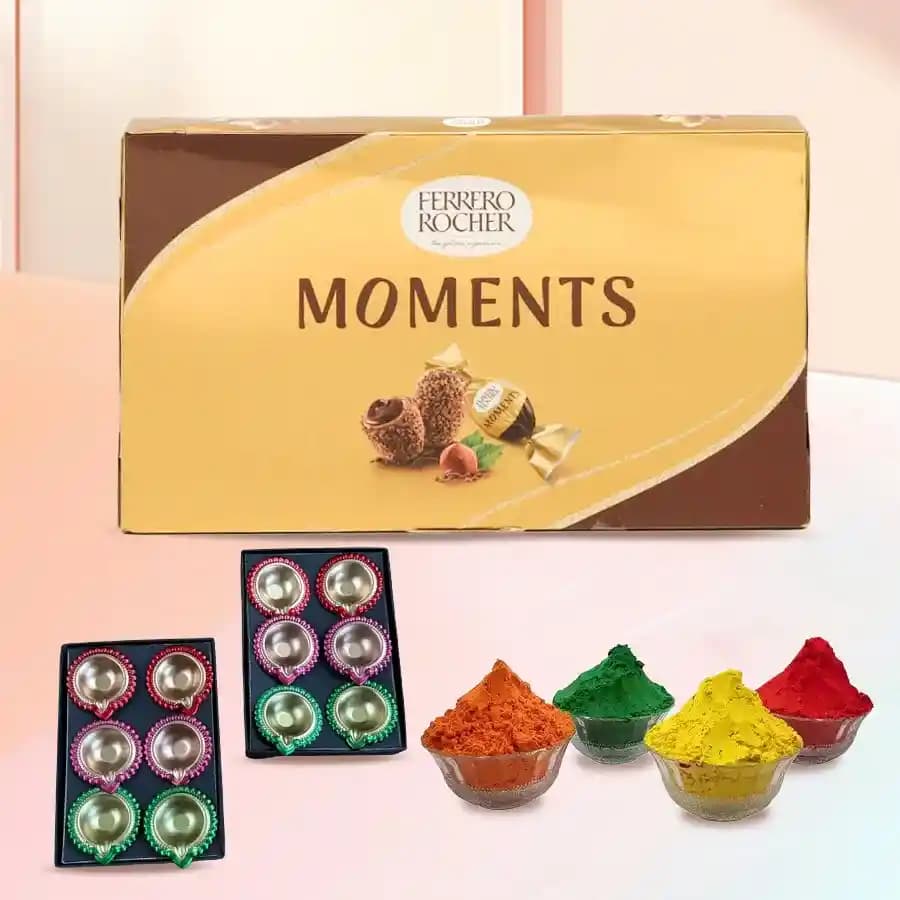 Outstanding Diya Set with Ferrero Rocher for Holi
