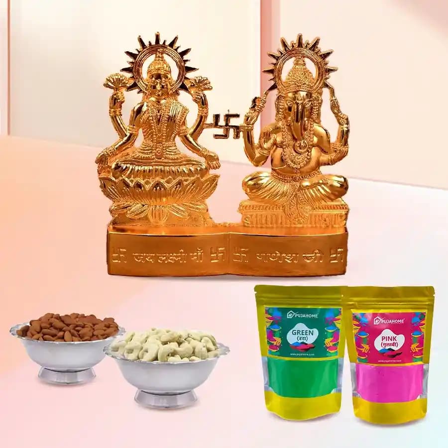 Pious Ganesh Laxmi Mandap with Dry Fruits Gift Combo