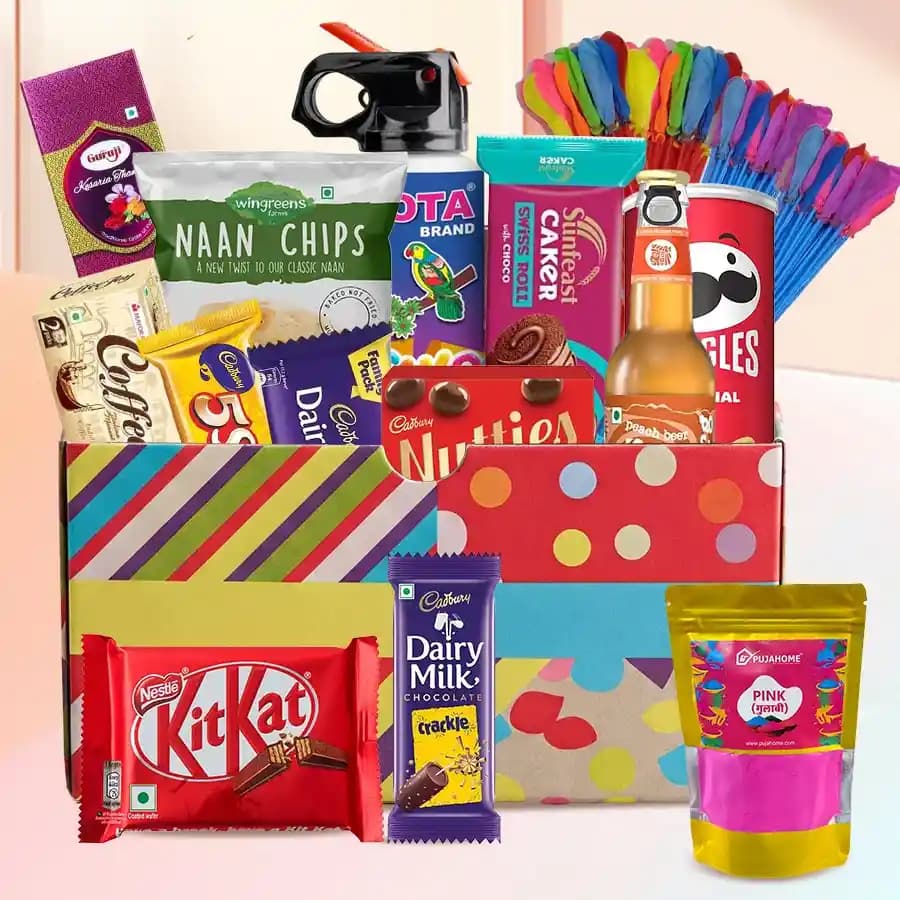 Ravishing Holi Gift Box of Guruji Thandai Pringle Chips n Goodies