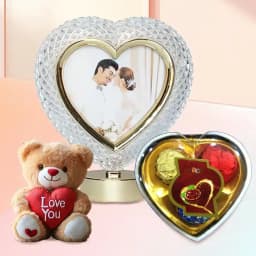 Remarkable Personalized Heart Crystal with Heart Chocolates n Cute Teddy 1