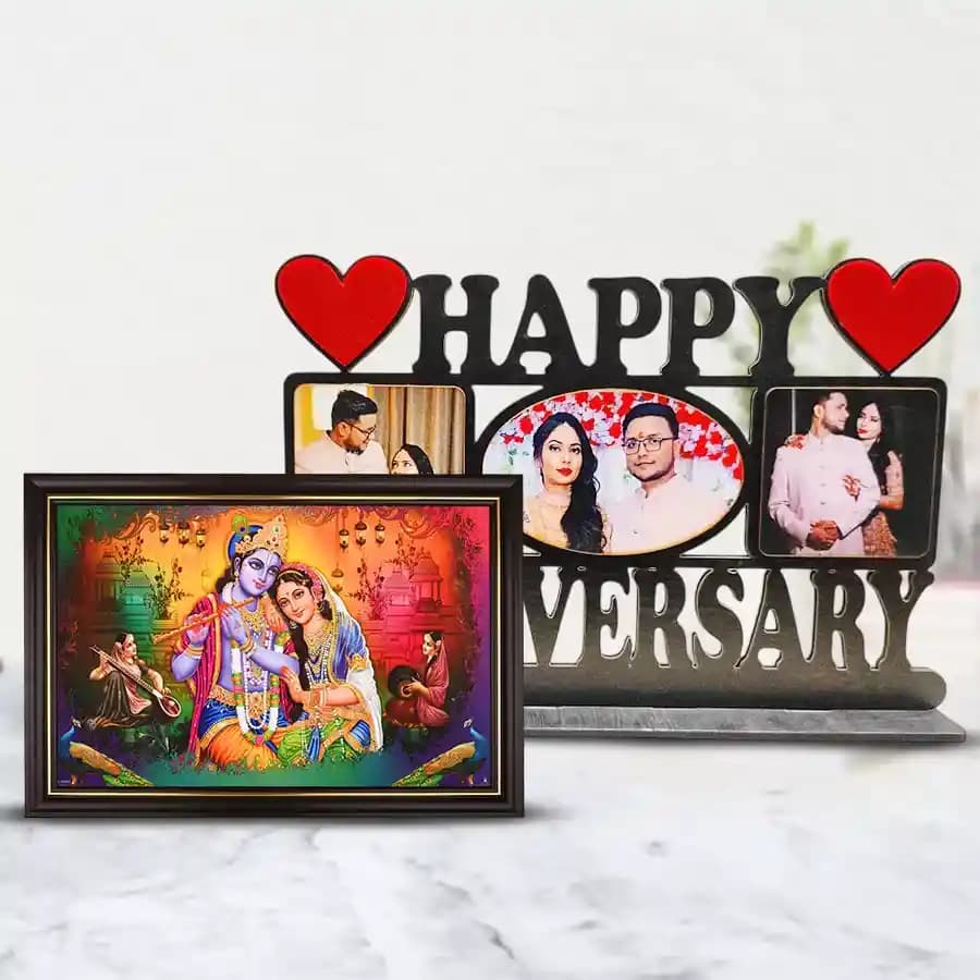 Mesmerizing Personalized Happy Anniversary N Radha Krishna Photo Frame