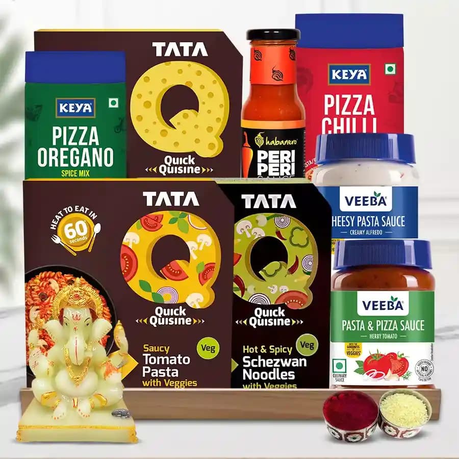 Tasty Noodles n Pasta Hamper with Glowing Ganesha N Roli Chawal for Bhai Dooj