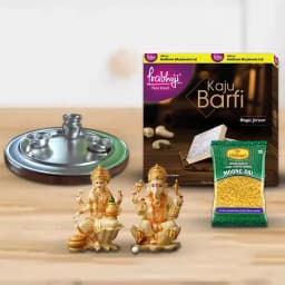 Blissful Puja Thali with Haldiram Kaju Barfi N Laxmi Ganesh Idol 1