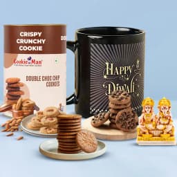 Classy Personalized Gift of Happy Diwali Black Coffee Mug with Cookies Treat 1