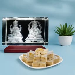 Amazing Personalized Gift of 3D Ganesh Laxmi Idol n Haldiram Kaju Barfi 1