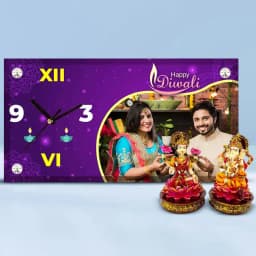 Radiant Personalized Gift of Sublimation Glass Clock n Ganesh Laxmi Idol 1