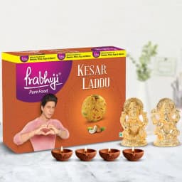 Amazing Gift of Metallic Laxmi Ganesh Idol Sweets n Free Diya 1