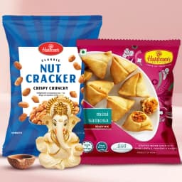 Exclusive Car Decor Ceramic Ganesha Idol with Haldiram Snacks n Diya 1
