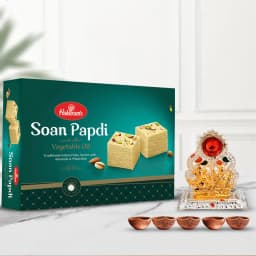 Joyful Diwali Gift of Laxmi Ganesh Mandap with Haldiram Soanpapdi n Mud Diya 1