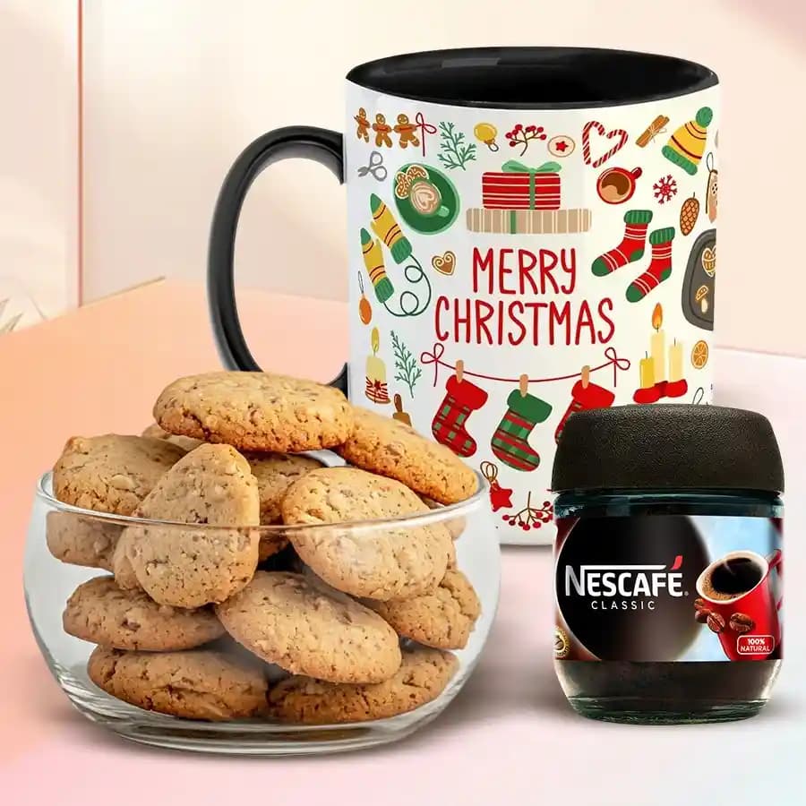Tasty Xmas Coffee Hamper with Almond Coated Cookies