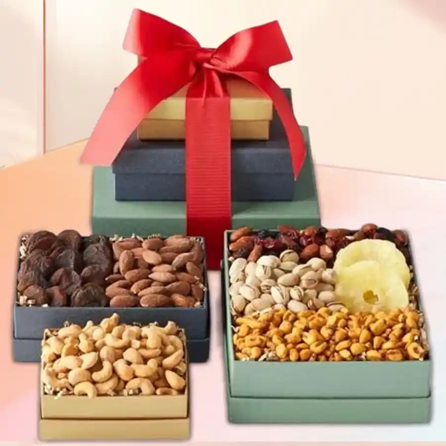 Crafty Xmas Triple Tower Gift of Exotic Dry Fruits