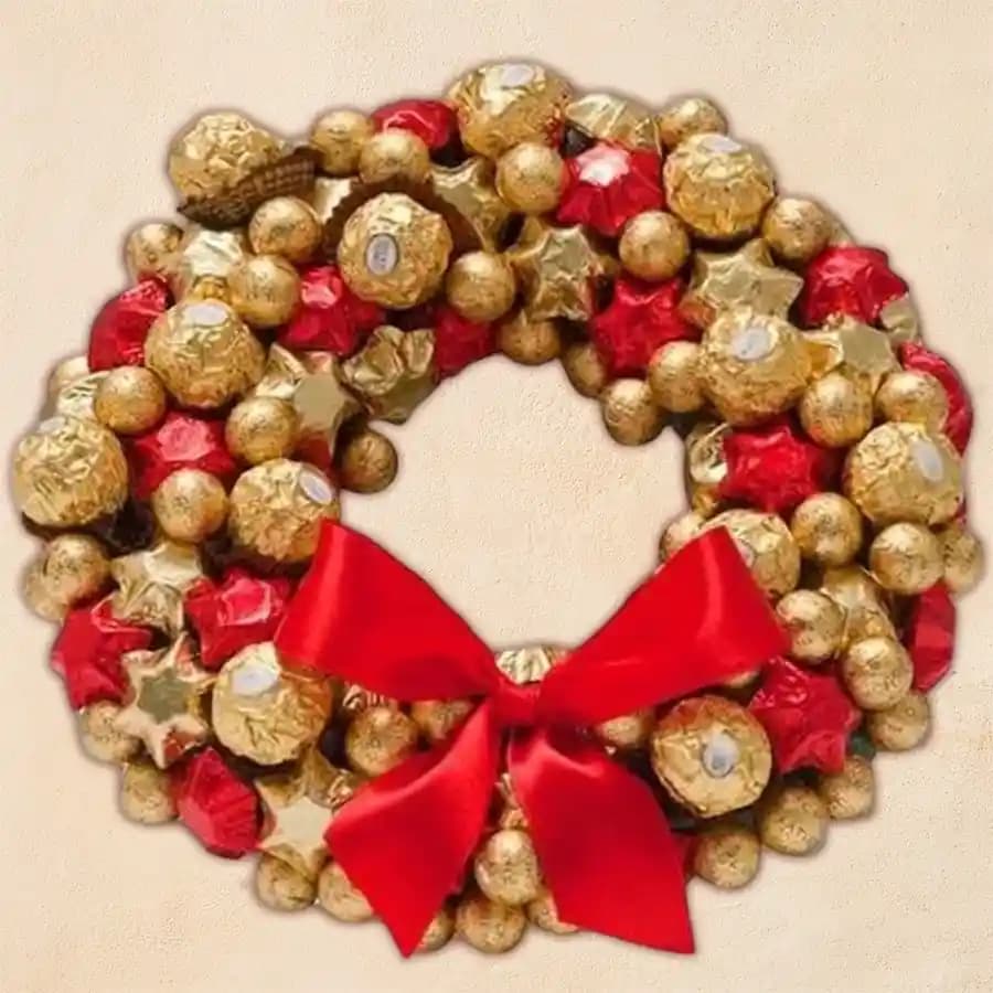 Sensational Xmas Wreath of Handmade Chocolates N Ferrero Rocher