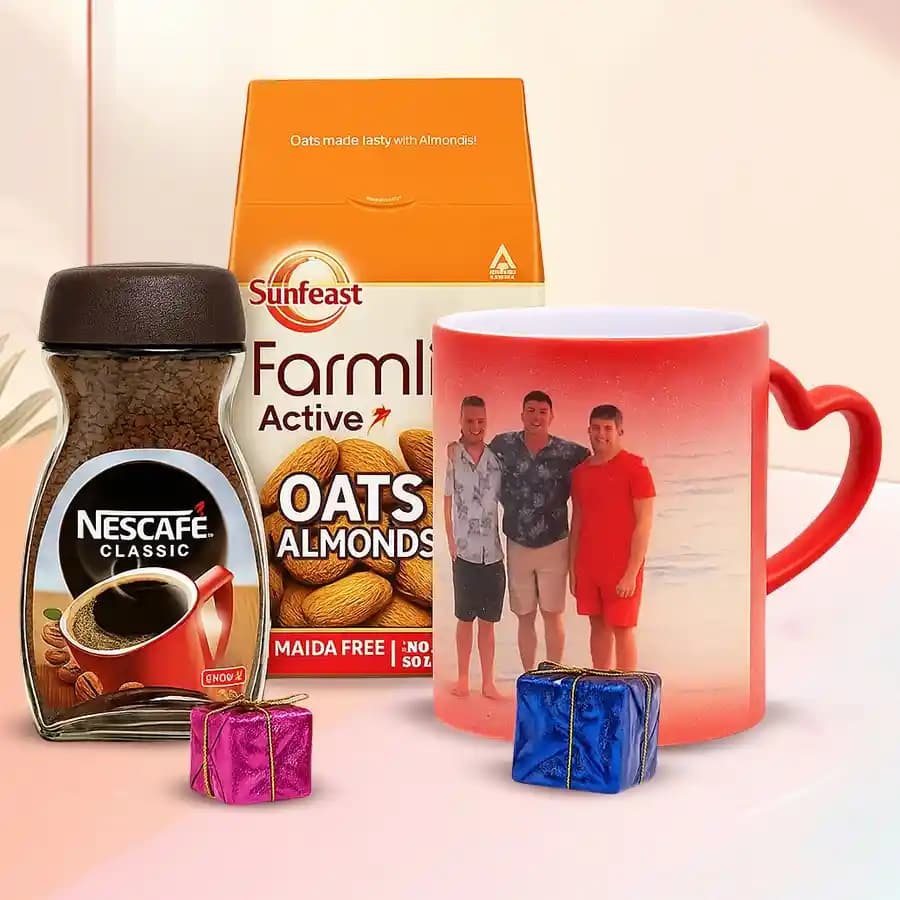 Trendy Personalized Magic Mug with Nescafe Coffee N Sunfeast Biscuit