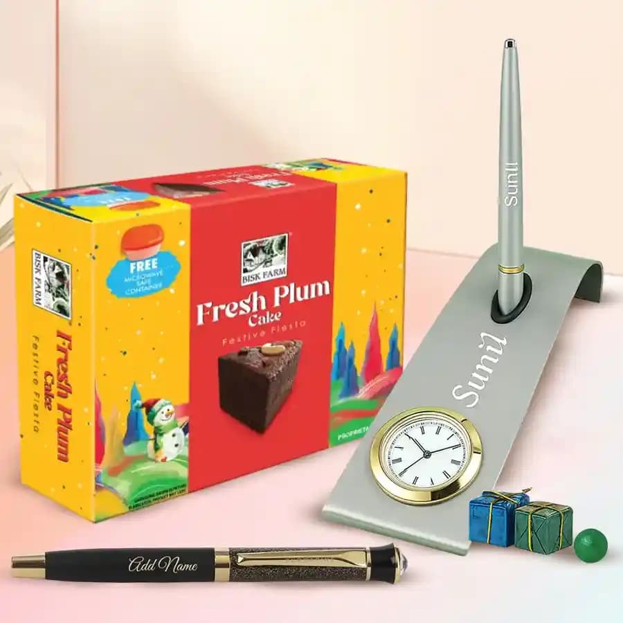 Lovely Personalized Desktop Set with Biskfarm Plum Cake