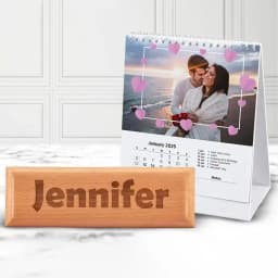 Special Personalized Engraved Wooden Name Plate with Desk Calendar 1