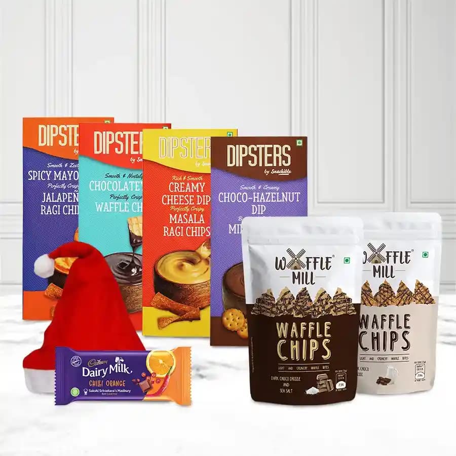 Special Christmas Gift of Waffles N Snackable Chips with Santa Cap