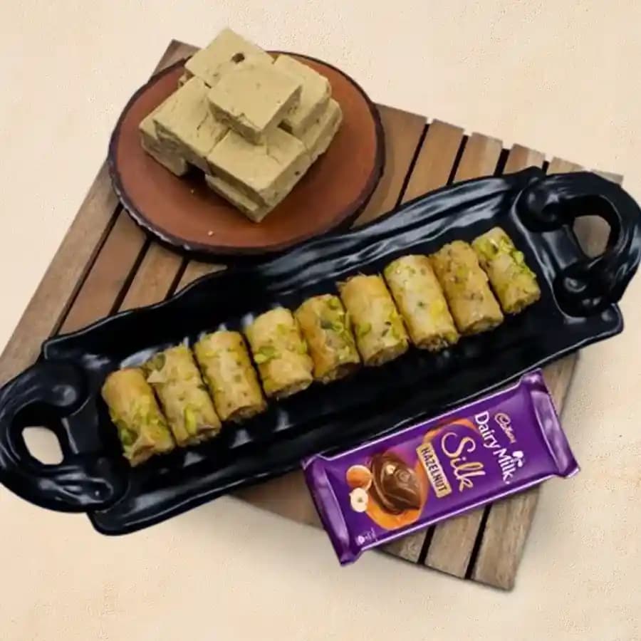 Sumptuous Roll Baklava Delight with Chocolate and Kaju Treats