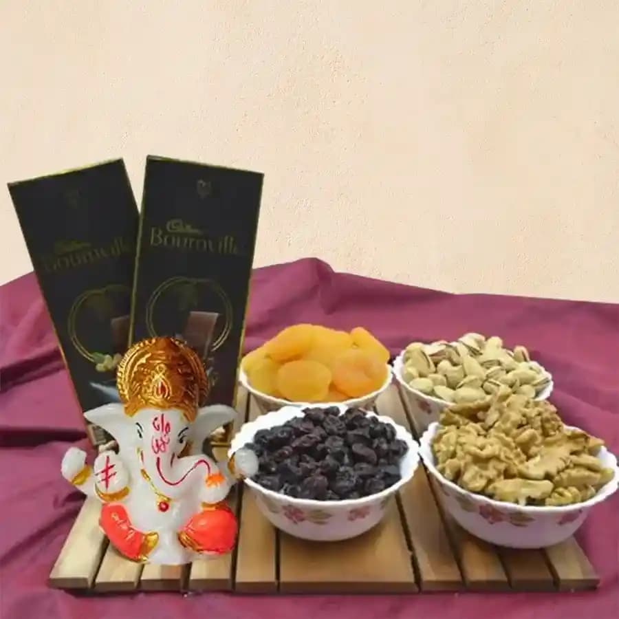 Elegant Marble Ganpati with Exotic Chocolates & Dried Fruits