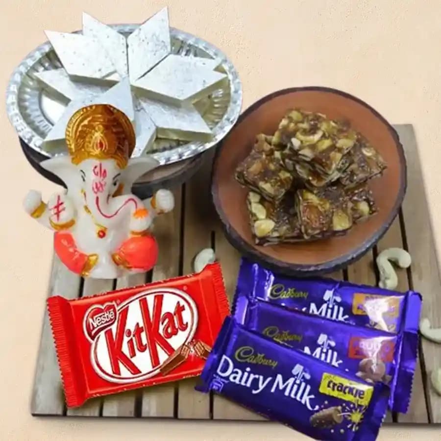 Elegant Ganesha Gift Set with Chocolates and Sweets