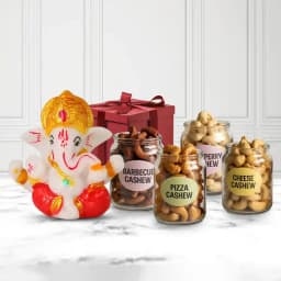 Elegant Marble Ganesha and Gourmet Cashews Gift Set 1