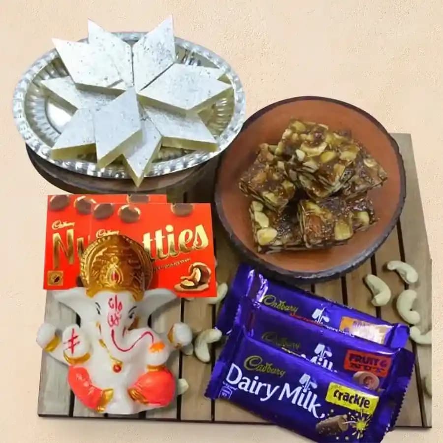 Ganesha Marble Idol with Chocolates & Indian Sweet Delights