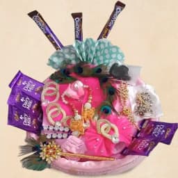 Traditional Ladoo Gopal Attire with Sweets and Jewellery 1