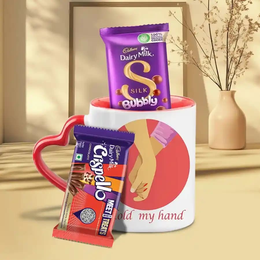 Ever Romantic Red Heart Handle Mug with Cadbury Chocolates