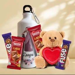 Spectacular Gift of Personalized Bottle Cute Teddy n Chocolates 1