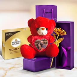 Personalized Teddy with Golden Rose n Ferrero Moments 1