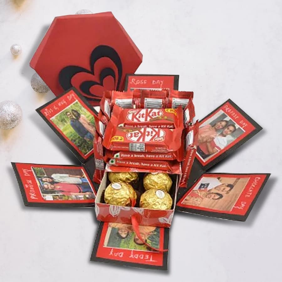 Romantic Hexagonal Explosion Box of Ferrero Rocher n Kitkat