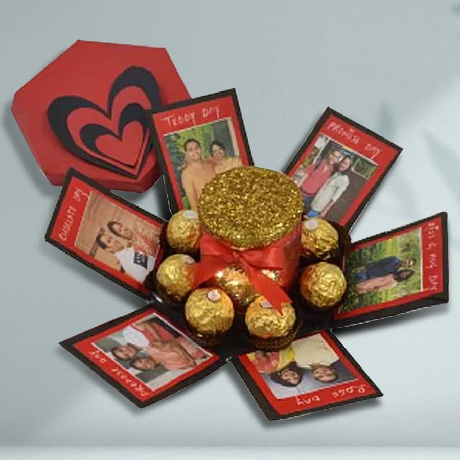 Love Filled Personalized Hexagonal Explosion Box of Ferrero Rocher n LED Love Lamp Jar