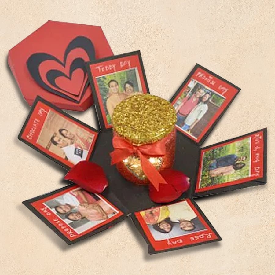 Romantic Gift of Personalized Hexagonal Explosion Box of LED Heart Lighting Jar