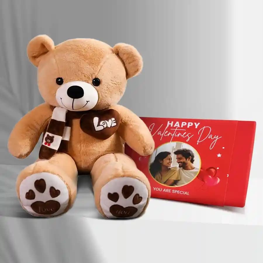 Personalized Choco Wrapper with Chocolate with Teddy for Valentine