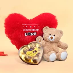 Musical Heart Cushion with Teddy n Sapphire Hazelfills Heart Shape Chocolate Box 1