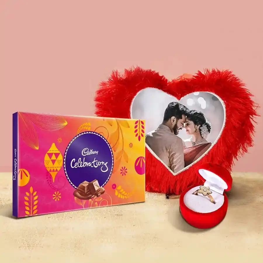 Hearty Cushion with Proposes Rose n Ring with Cadbury Celebrations