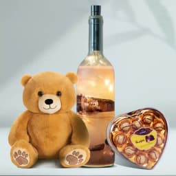 Vivid Bottle Lamp with Teddy n Sapphire Hazelfills Heart Shape Chocolate Box 1