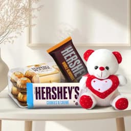 Excellent Ferrero Rocher N Hersheys Chocolates with Valentine Teddy 1