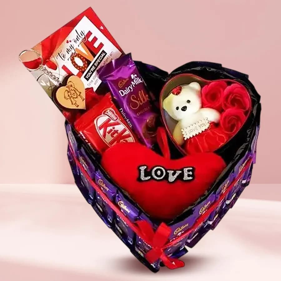 Heart Shape Arrangement of Cadbury Chocolates n Goodies