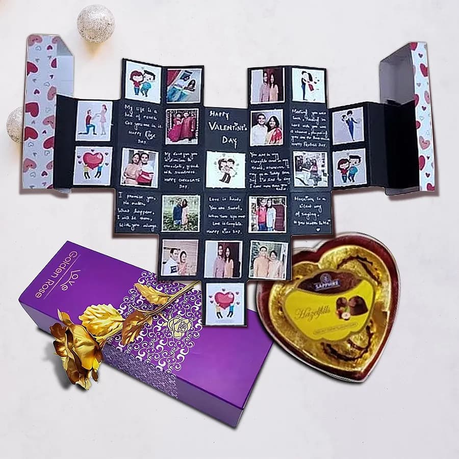 Admirable Pop Heart Personalized Card with Heart Shape Sapphire Chocolate n Golden Rose