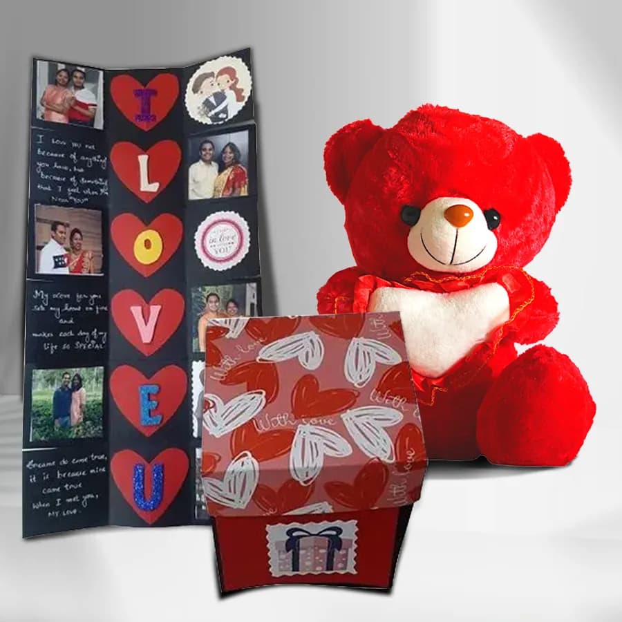 Cool Personalized Infinity Explosion Card with a heart holding Teddy